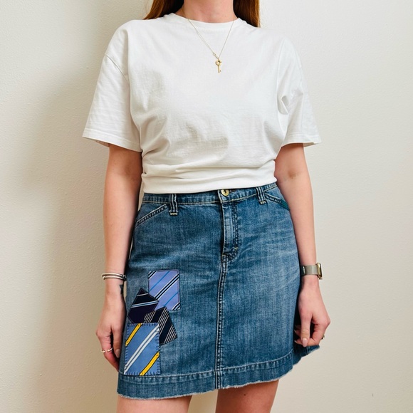 Vintage Tommy Hilfiger Denim Jean Skirt Patchwork Mini Y2K - Picture 3 of 11